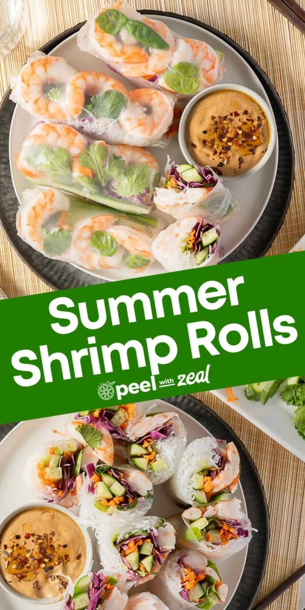 A plate of fresh shrimp summer rolls with vegetables is served alongside a small bowl of dipping sauce; another plate with shrimp summer rolls appears partially in view.